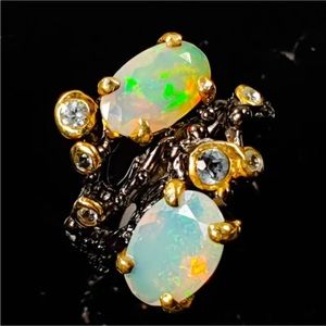 Amazing Duo of Faceted Fiery Opals Ring
